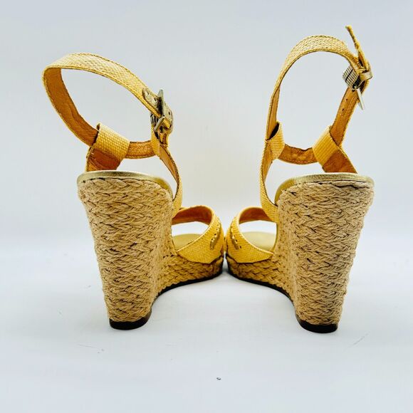 Jack Rogers Shoes Womens 9 Gold Tan Fabric Leather Sandals Slingback Wedge Heels - Picture 6 of 12